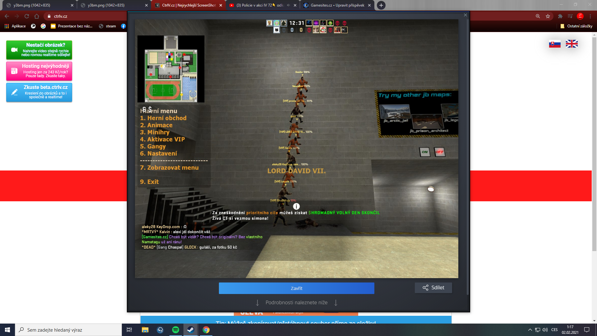 Odeslaný screenshot obrázek 